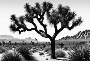 Joshua tree and bushes tattoo idea