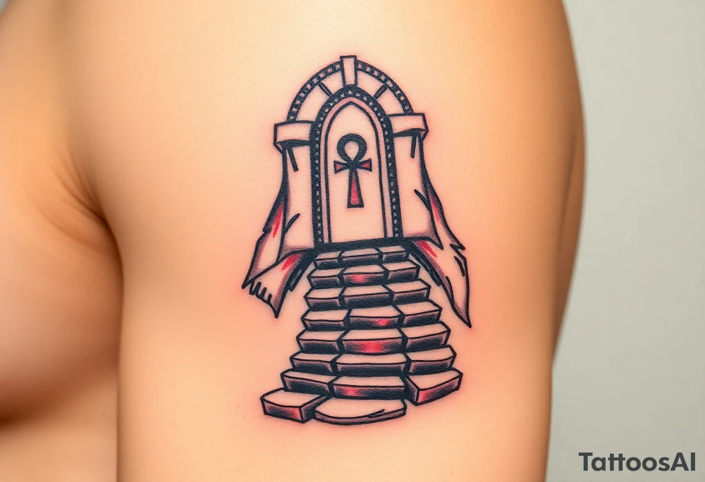 A Stairway to Heaven with an Ankh Gateonly red , blue and black are possible colors) tattoo idea