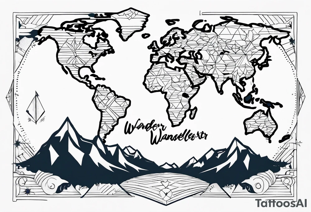 “wanderlust” with “jda” in the middle tattoo idea