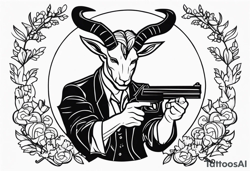 capricorn man with gun tattoo idea