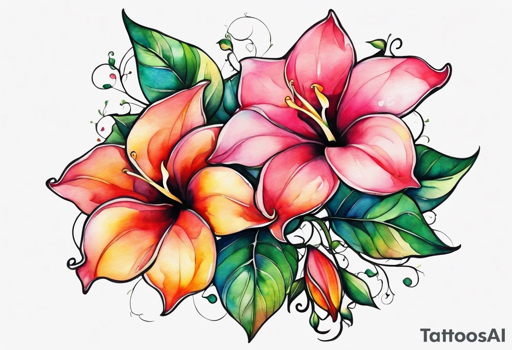 abstract mandevilla flowers on a vine tattoo idea