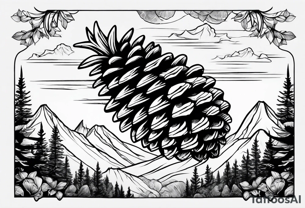 Pinecone transforming to mountains tattoo idea