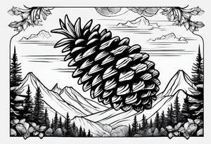 Pinecone transforming to mountains tattoo idea