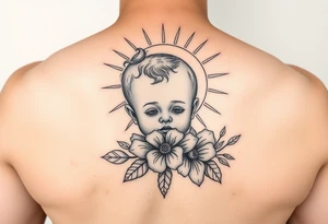 Baby boy flower ornemental with sunshine background tattoo idea