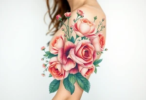 vintage bouquet of wild roses and meadow flowers with morning dew tattoo idea