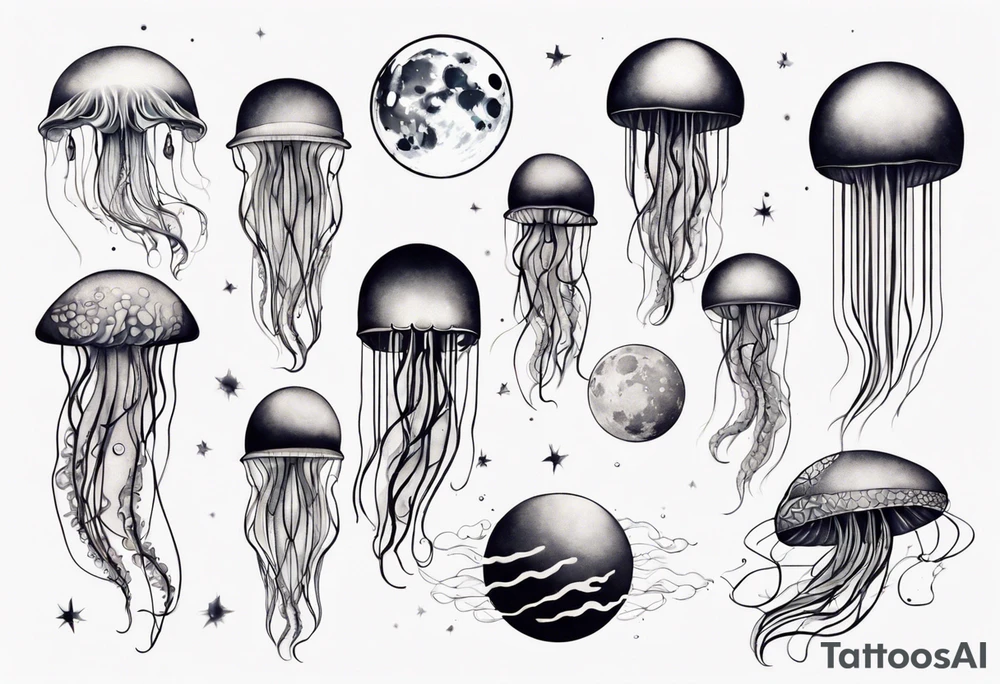 1 jellyfish swimming in front of the moon tattoo idea