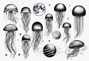 1 jellyfish swimming in front of the moon tattoo idea