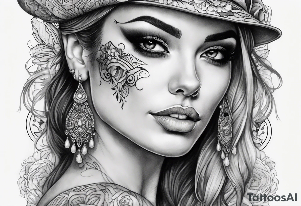 Half skull half beautiful lady face tattoo idea