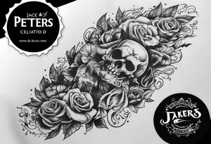 men’s arm sleeve, the name Peters, jack of all trades tattoo idea