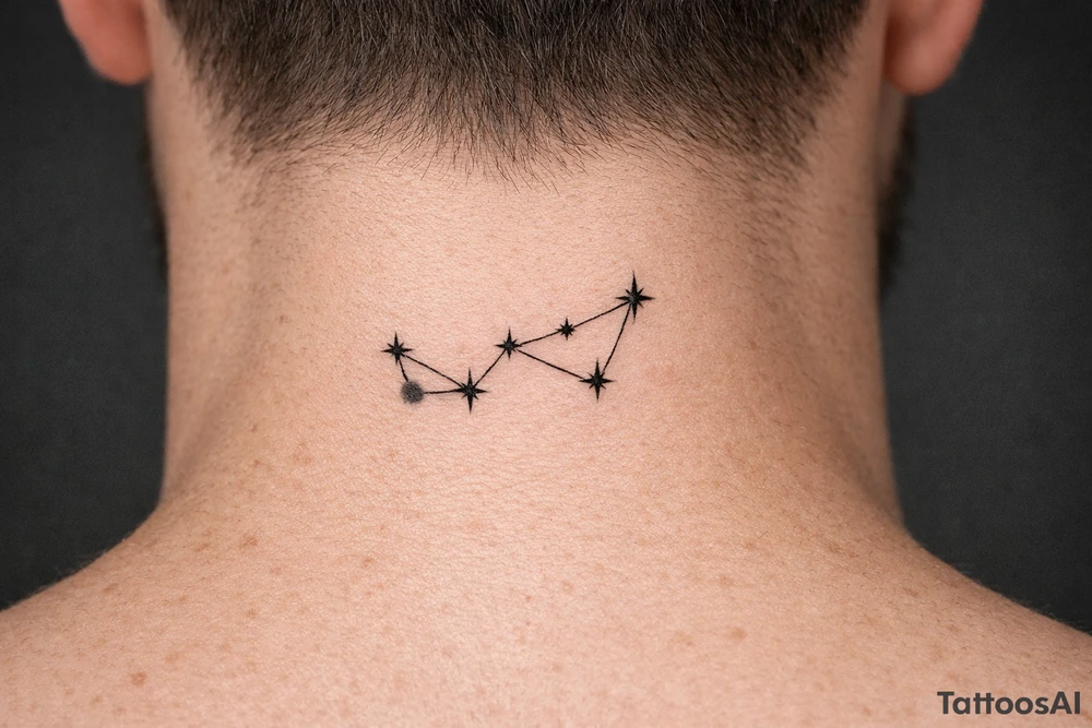 A constellation with one star distinctly dimming, black and grey realism. tattoo idea