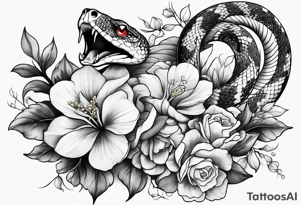 Snake and flowers to fit on shoulder blade tattoo idea