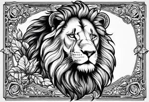 Lion laying own horizontally smiling and saying welcome tattoo idea