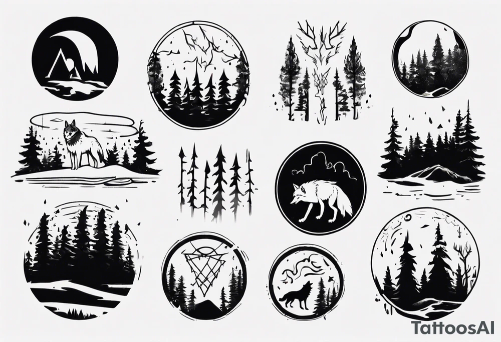 thunderstorm over a forest with a wolf howling on drums tattoo idea thunderstorm over a forest with a wolf howling on drums tattoo idea