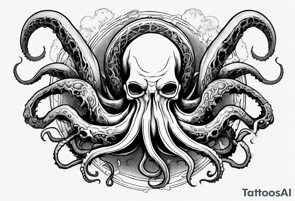 a tattoo on the theme of lovecraft, with tentacles that embrace the earth tattoo idea