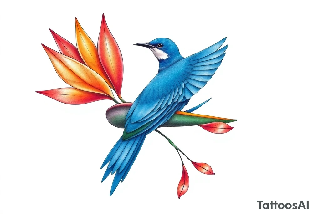 Bird of paradise flower with blue bird tattoo idea