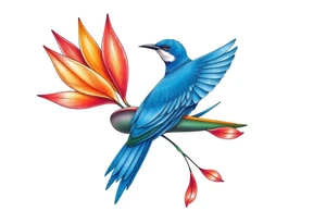 Bird of paradise flower with blue bird tattoo idea