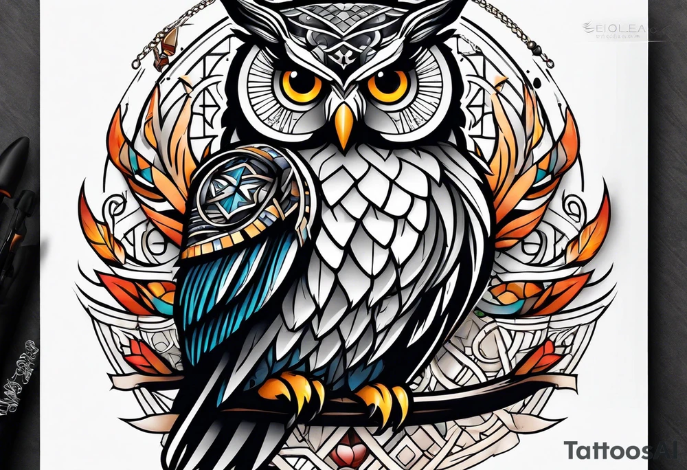 owl hunting snake tattoo idea
