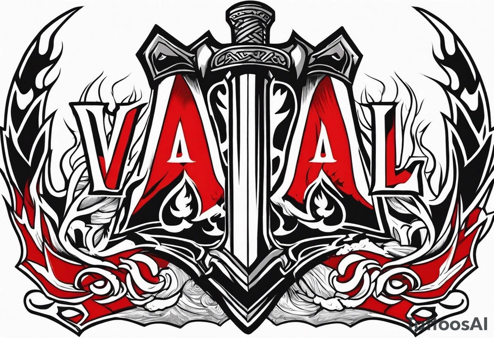 valhalla on fire sword shield axe tattoo idea