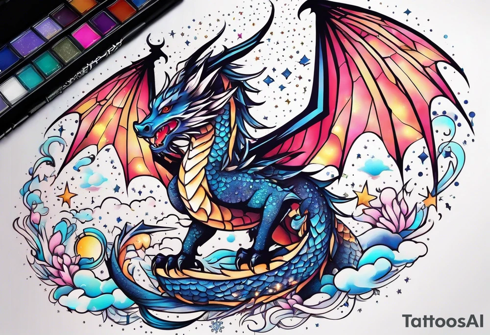 Constellation, wing , snow , cross , dragon japan kawaii tattoo idea