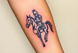2d medieval woodcut knight on a childs hobby horse head stick toy tattoo idea