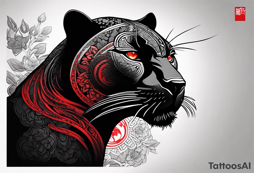 unique black panther, striking red eyes tattoo idea