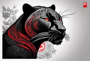 unique black panther, striking red eyes tattoo idea