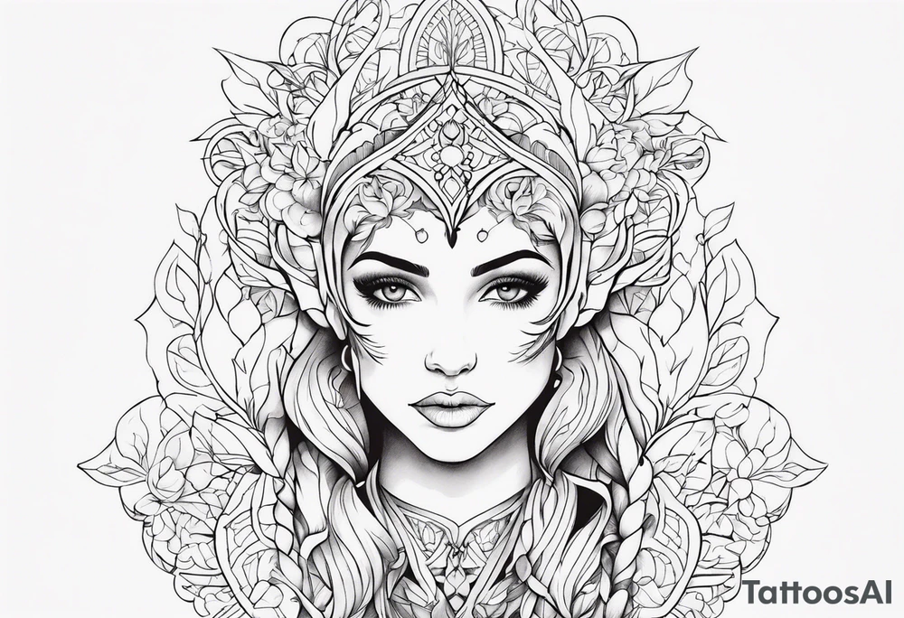 Elfe mit spitzen ohren nd geflochtenen zöpfen tattoo idea