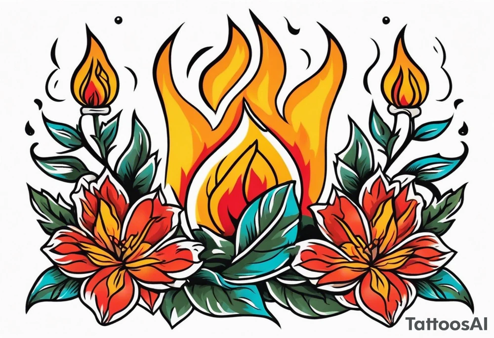 flames of fire
old school vintage simple traditional design surrounded by vintage flowers


bold color simple tattoo idea
