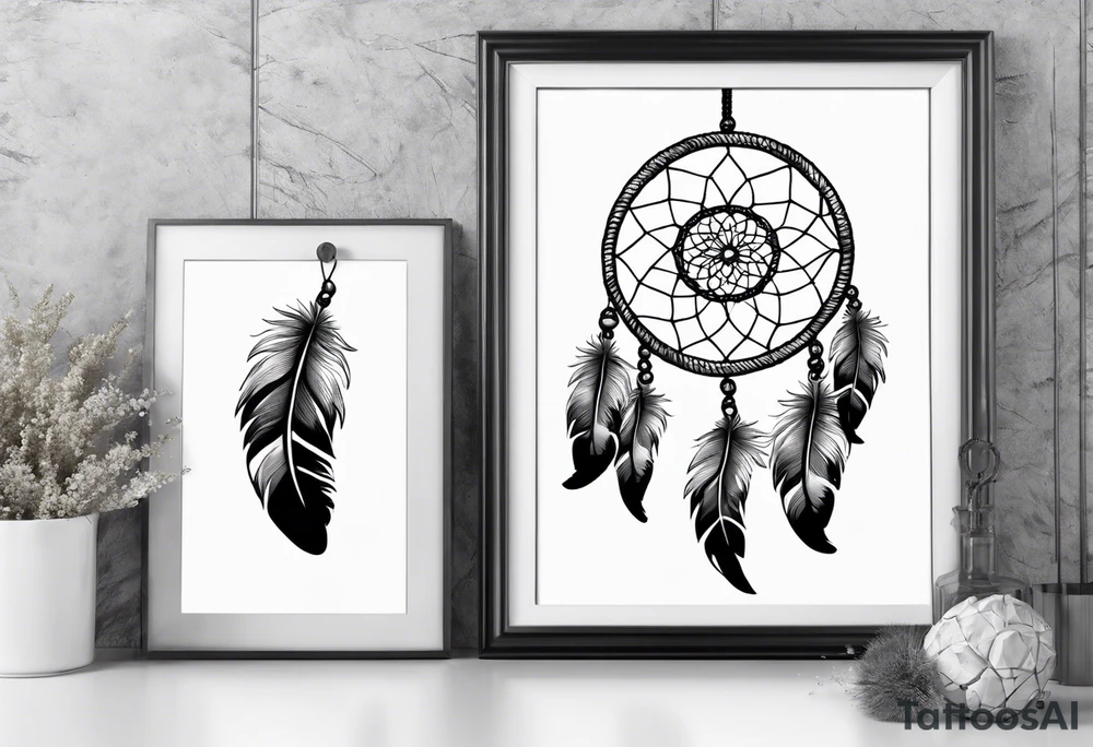 A black and white detailed dream catcher with a lot of shading tattoo idea