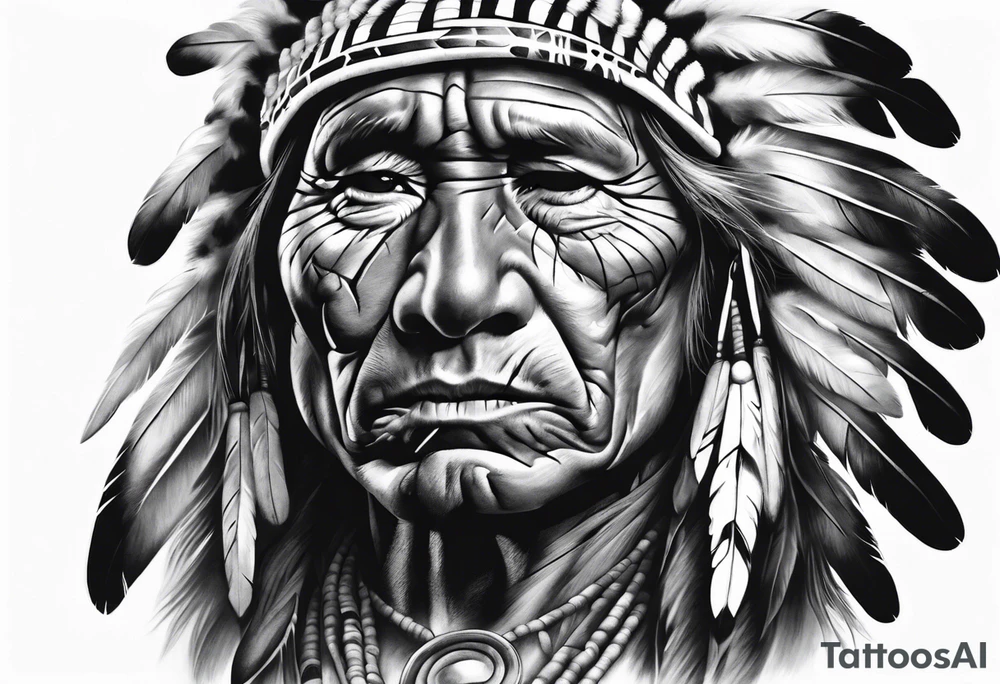 Native American theme man photorealism tattoo idea