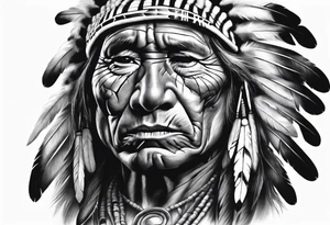 Native American theme man photorealism tattoo idea