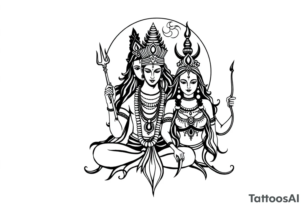 Lord Shiva, Godess Kali, Godess Lilith Together with the moon in the background tattoo idea