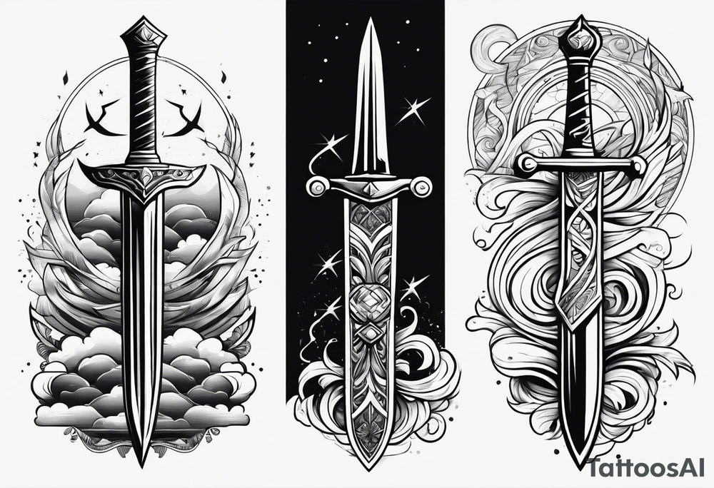 sword, wave, lightning tattoo idea