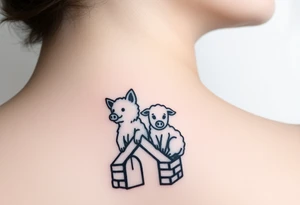 Three little pigs nursery Wolf and sheep as one hybrid 
animal hiding in a brick house from the big bad wolf I'll huff and puff and blow ur house down tattoo idea