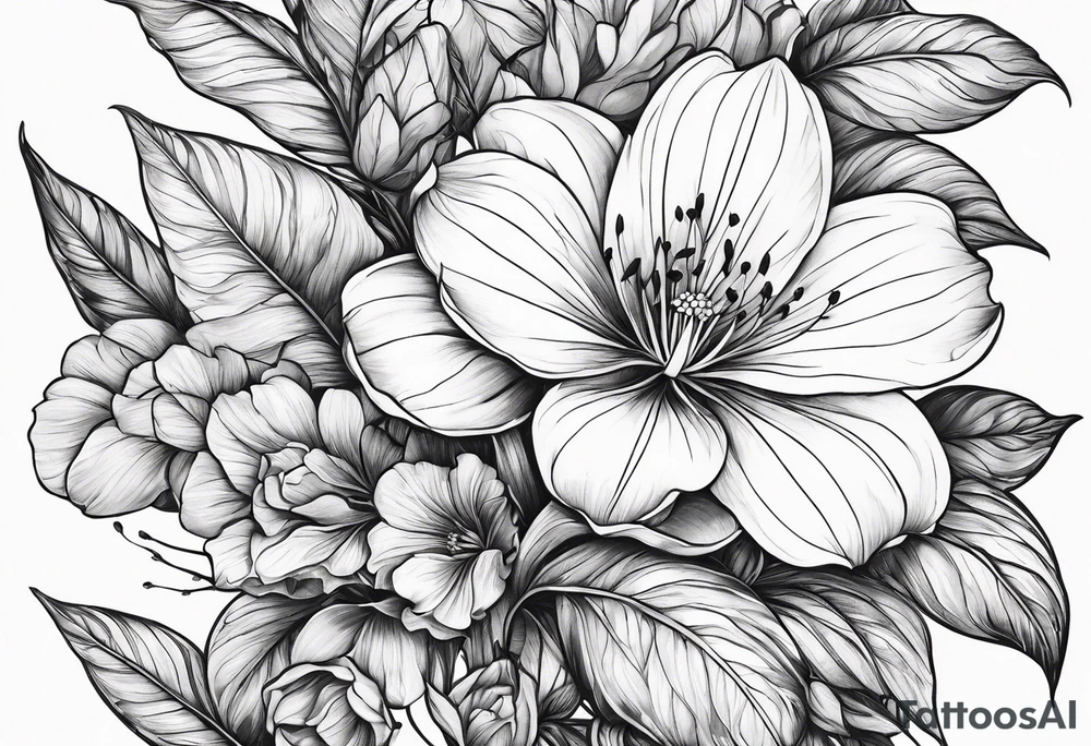 More leafs and stalk with little Platycodon grandiflorus flowers that goes around the arm tattoo idea