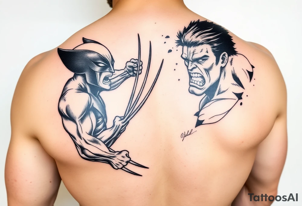 Marvels Wolverine fighting the incredible hulk tattoo idea