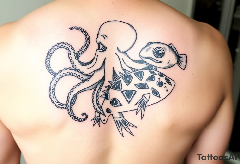 octopus, poison dart frog, pufferfish tattoo idea