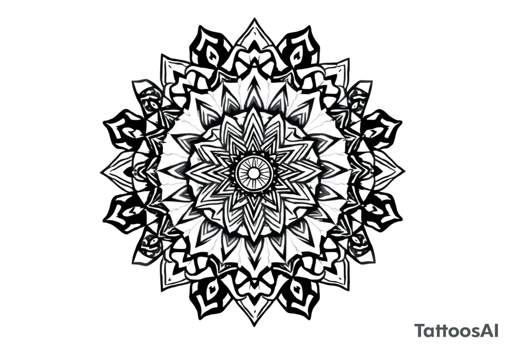 intricate mandala with sacred geometry and cosmic elements tattoo idea