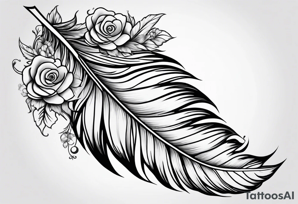 Feather with flowers tattoo idea