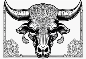 skull of a bull with a line frame, realistic, new mexico influence tattoo idea