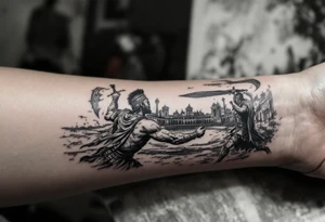 roman gladiator view bach fight sword arena tattoo idea