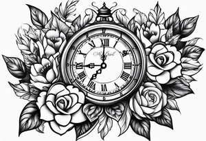 flowers hearts time clock tattoo idea
