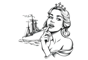 representation of war propaganda: Loose lips sink ships. Must include ship and a woman with her finger to her lips tattoo idea