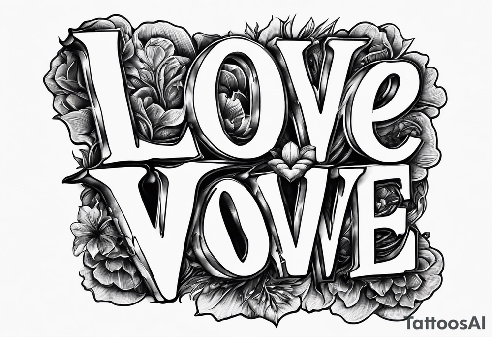 the words love drought in a nice font with a melting heart design underneath it tattoo idea