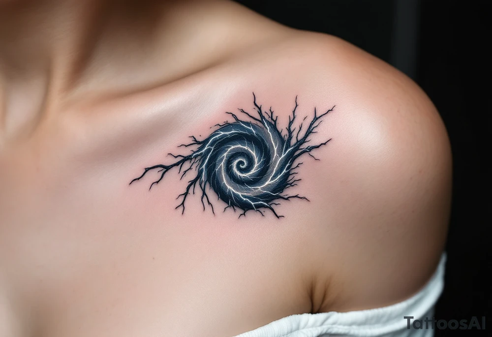 A stormy spiral in navy and slate gray with lightning-like cracks of white. tattoo idea