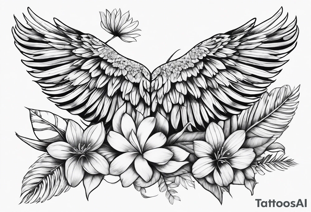 wing, flower, palm, sea tattoo idea