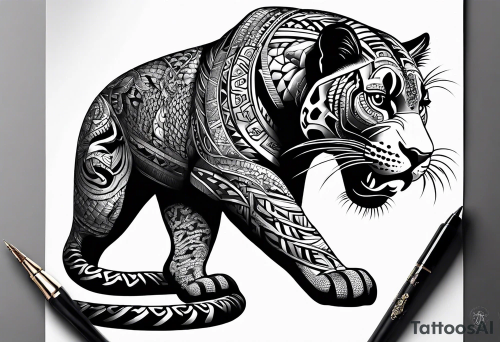 aztec black jaguar with snake tattoo idea