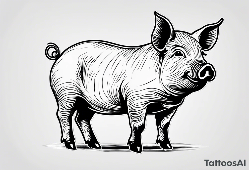 cute pig or piglet.
with text: "friends not food" 

only very thin lines. no shading. black and white only. simple outline only tattoo idea