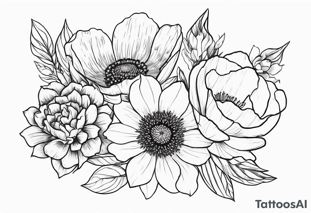 Birthflower bouquet tattoo with one July flower and two October flowers. tattoo idea