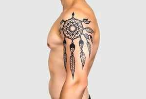 native dreamcatcher with flowing feathers and sacred beads tattoo idea